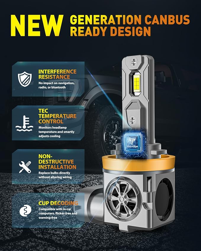 9005/HB3 H11/H8/H9 LED Bulbs Combo, 110,000LM Insane Brightness, Real 1:1 Mini Size, 6500K White 70,000Hrs Long Service Life with Cooling Fans, Plug N Play, Pack of 4