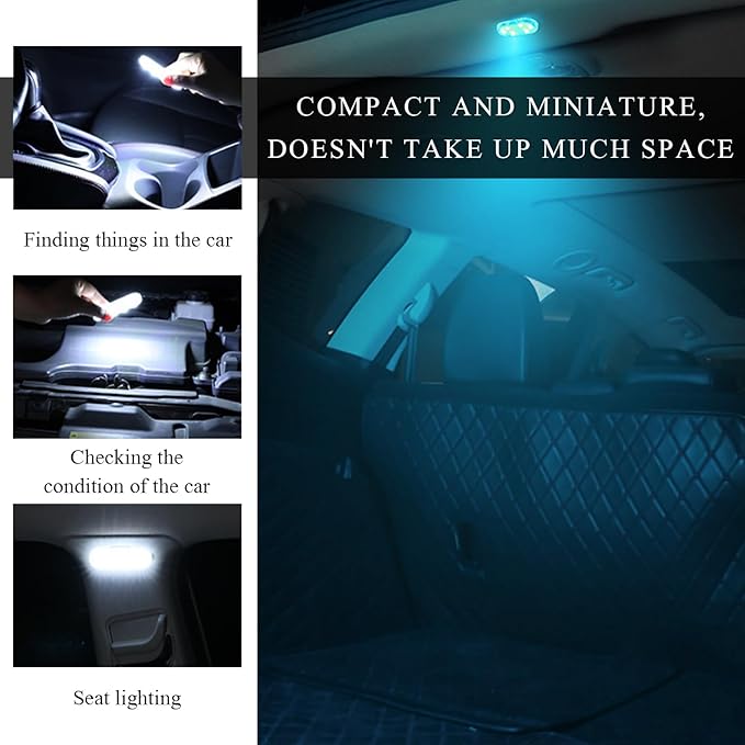 2 PCS Car LED Lights Interior Wireless, Sticky Car Ambient Lighting with 6 Bright LED Lamp Beads, Portable USB Rechargeable Vehicle Interior Led Night Light for Car (Ice Blue)