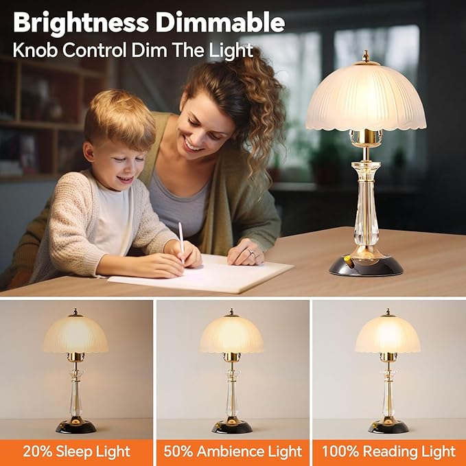 Crystal Table Lamp,Dimmable Bedside Lamp with ON/Off Switch Modern Glass Lamps for Night Stands Bedroom Living Room Decor (1PACK)
