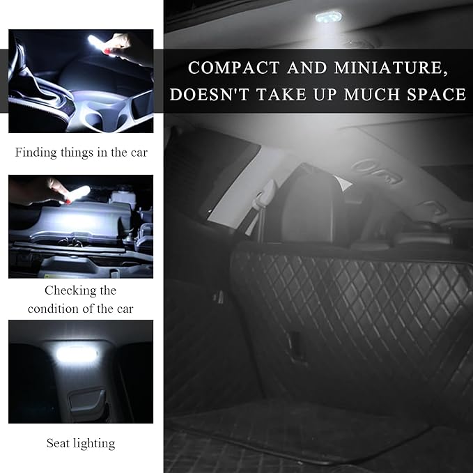 2 PCS Car LED Lights Interior Wireless, Sticky Car Ambient Lighting with 6 Bright LED Lamp Beads, Portable USB Rechargeable Vehicle Interior Led Night Light for Car (White)
