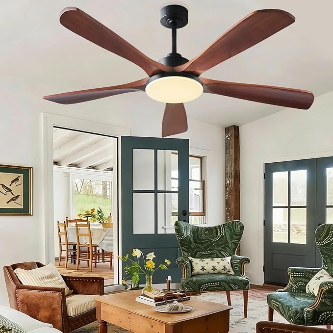 Ceiling Fans with Lights and Remote Control, 5 Solid Wood Blades, 3CCT Dimmable, Quiet DC Motor, 56 Inch Modern Outdoor Ceiling Fans for Bedroom Farmhouse Patios