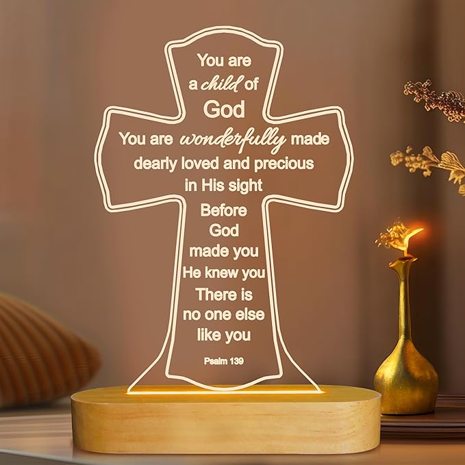 Baptism Gift for Girl Boy, Christening Gifts, Cross 3D Night Light LED Illusion Lamp,Soft Warm Lamp for Kids Bedroom Decoration, You are a Child of God