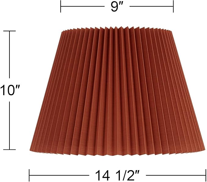 9" Top x 14 1/2" Bottom x 10" High x 10" Slant Lamp Shade Replacement Large Rust Brown Empire Round Modern Fabric Wide Pleated Spider Harp Finial - Springcrest