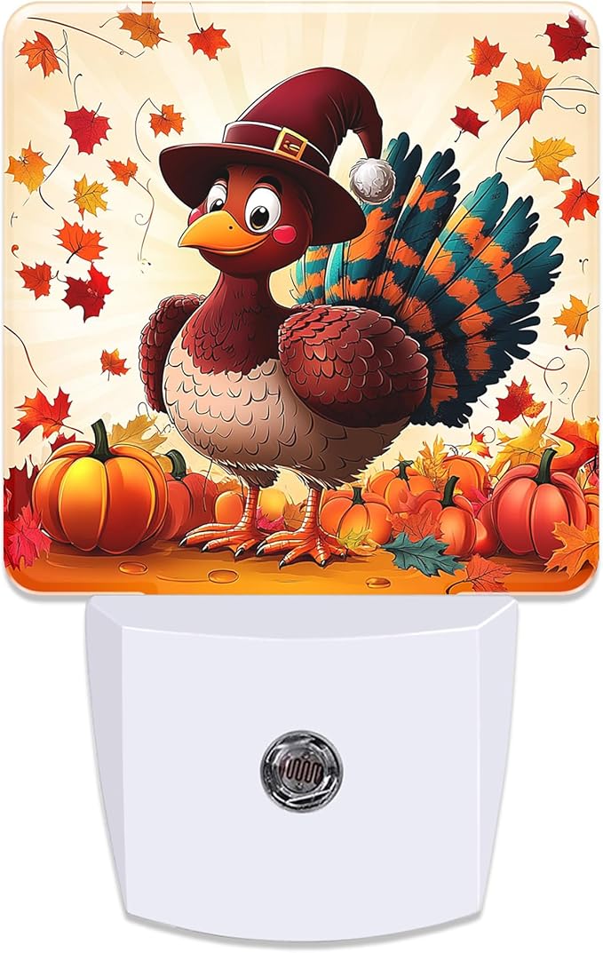 Fall Thanksgiving Cute Turkey Night Light for Kids, Dusk-to-Dawn Auto Sensor Plug in Night Light, 0.5W Energy Saving Non-Toxic Design for Bedroom/Bathroom, Ideal Gifts for Women, Men & Kids