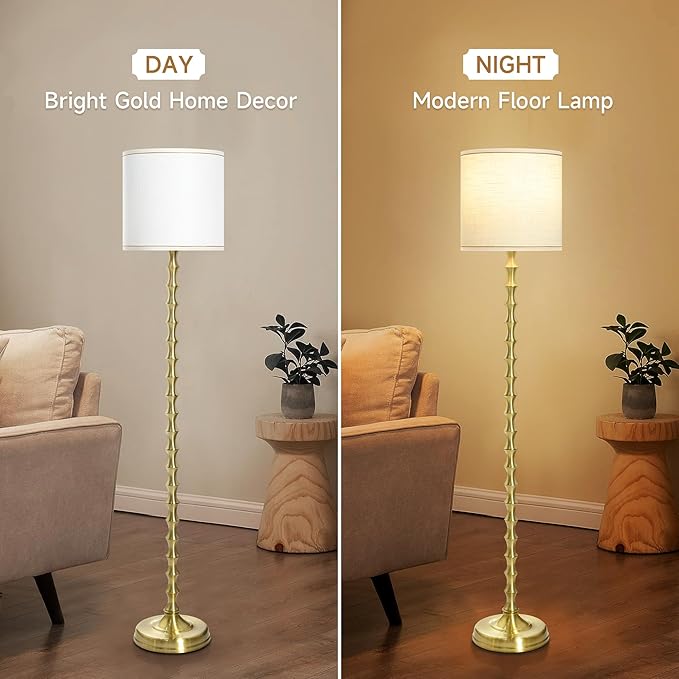 64.5''Gold Floor Lamp, Modern Tall Standing Lamp with Gold Finish and White Lampshade for Living Room, Bedroom, Office, Dining Room, Corner Lighting