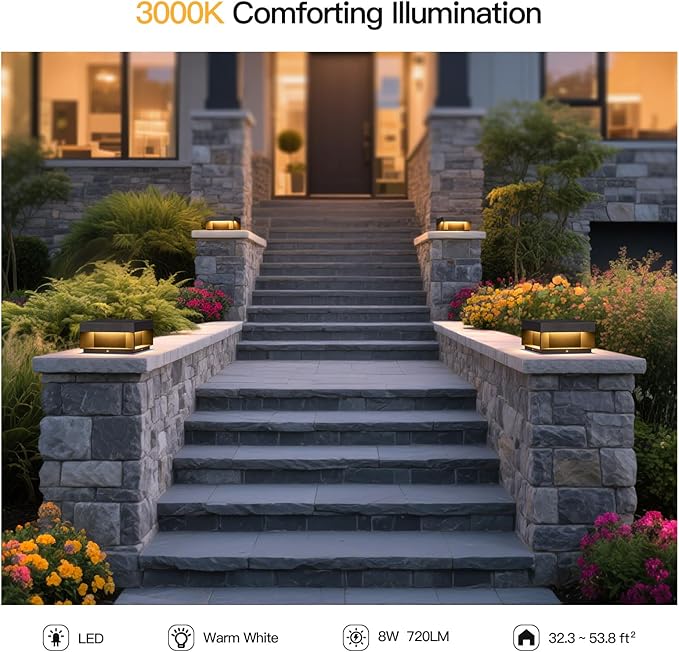 Outdoor Post Lights Hard Wired, 7.9" AC100-240V Column Lights, Waterproof Modern Pillar Light, 3000K Fence Post Cap Light, Deck LED Lamp Landscape Lighting for Patio Garden Yard Gate Posts