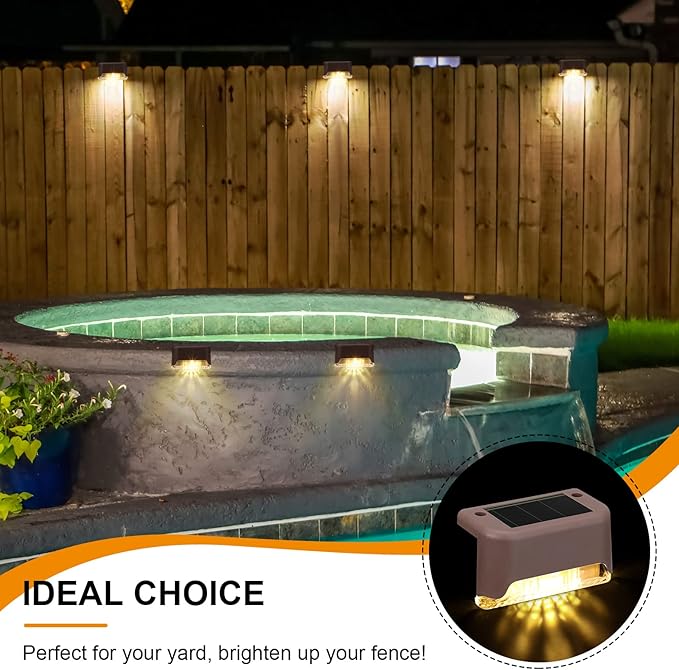 Geelin 32 Pcs Solar Deck Lights Outdoor, Waterproof LED Solar Step Fence Lights for Stairs, Step, Railing, Patio, Driveway, Garden, Pathway and Yard(Brown Shell Warm White Light)