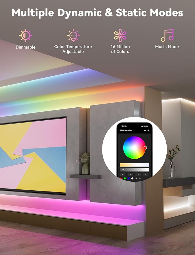 PAUTIX WiFi SPI+DMX SPIW5 Tuya SPI LED Controller Compatible with Alexa/Google Home,for Single Color/CCT/RGB/RGBW/RGBCCT SPI LED Strip Lights,Work with WS2811 SK6813 IC Addressable LED Strip