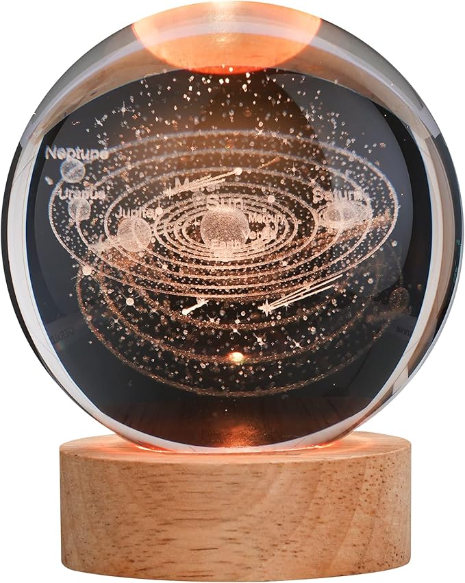 Large 3D Solar System Crystal Ball, Crystal Lamp 16 Color Changing Night Light with Remote Control for Bedroom Decor, Ideal Birthday Gift for Teens Boys and Girls, Solar System Model