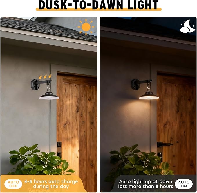 200lm Solar Barn Lights Outdoor with 3 Lighting Modes & Motion Sensor, No Wiring Needed, Solar Wall Lights Outdoor Waterproof, Farmhouse Exterior Wall Sconce, Outdoor Light Fixtures for Garage(2 Pack)