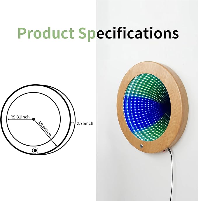 3D Circular Infinity Mirror with Mood Light, Multi Color Changing Tunnel Magical Lighting Ideal Gift for Kids - Perfect for Home Decor and Sensory Room