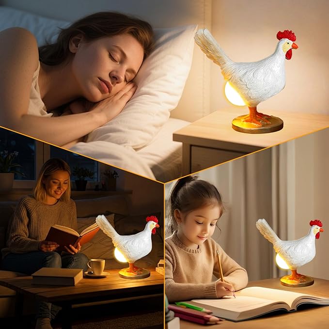 Chicken Egg lamp Resin LED Egg Night Light Lifelike Rooster Lamp with Bulb Funny Gifts for Easter Christmas Birthdays