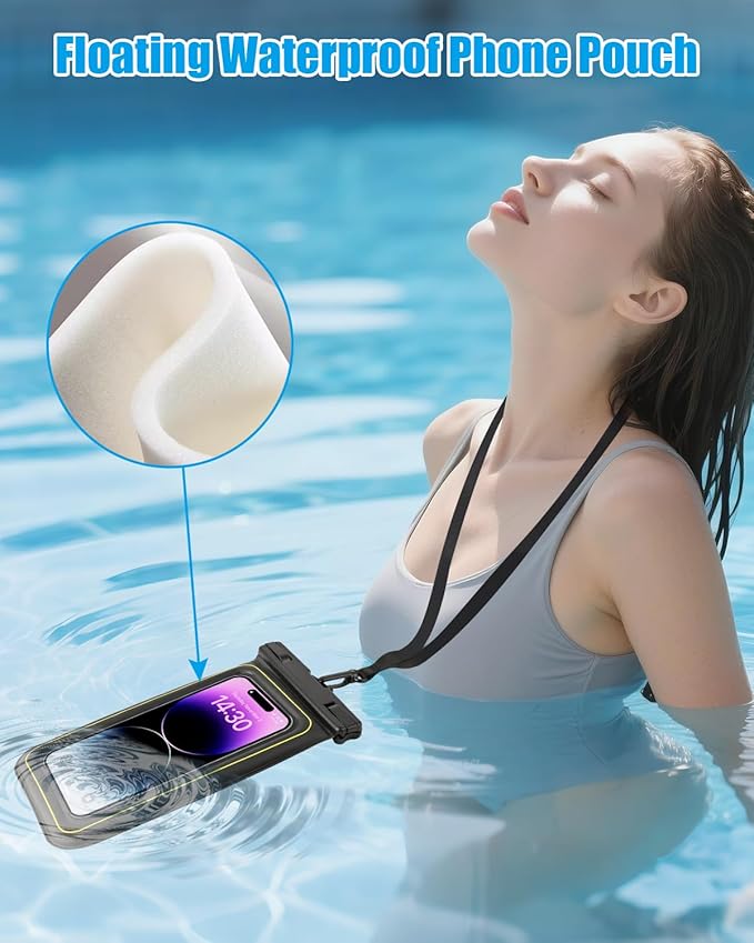 Waterproof Phone Pouch 2 Pack, IP68 Floating Waterproof Phone Case, Up to 8.3" Dry Bag for iPhone 17 16 15 14 13 Pro Max Samsung S25 Ultra S24 S23, Kayak/Beach/Cruise Travel Essentials Black