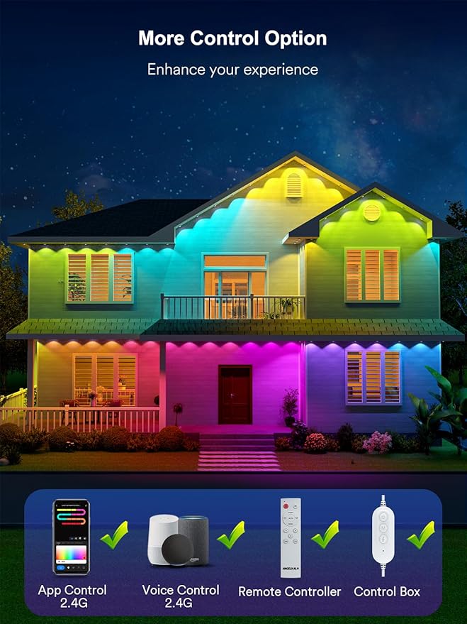ANGELHALO Permanent Outdoor Lights Pro, 155ft with 108 LED Lights for Daily and Accent Lighting, Multiple Scene Modes Eaves Lights with Warm and Cool White Light, IP65 Waterproof, Works with Alexa