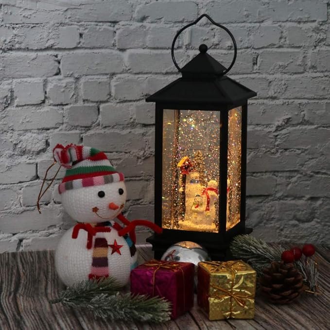 DRomance Snowman Music Snow Globe Lantern with Timer Battery Operated & USB Powered Lighted Singing Snow Globe Lamp Spinning Water Swirling Glitters Christmas Decor 4" x 4" x 12"