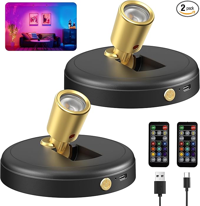 Spot Lights Indoor RGB Spotlight: Rechargeable Color Changing Wireless Uplights Indoor - Plants Tree Artwork Model Picture Display Accent Lighting for Home Decor Homeowners