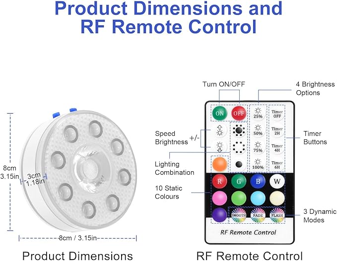 Rechargeable Submersible LED Pool Lights with Remote - LUXJET Magnetic Bathtub Lights, RGB IP68 Waterproof Underwater Lights for Hot Tub, Christmas Halloween Decor, Bath Spa Fountains (2 Pack)