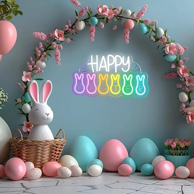 Brighten Your Easter with Joy! – Warm LED Neon Lights for Home, Wall & Party Decor – Perfect for Easter Egg Hunt, Basket Stuffer Hoppy Spring Celebration & Festive Atmosphere