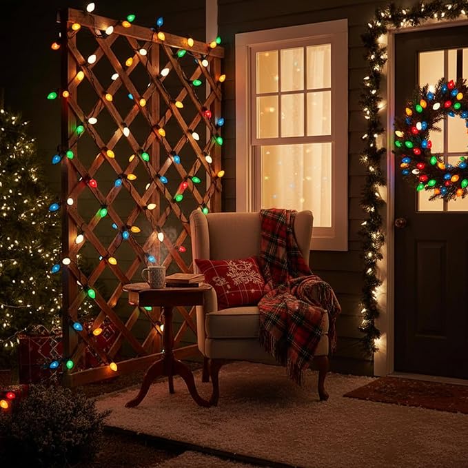 C7 Multicolor Incandescent Christmas Light Bulbs, 25 Pack Ceramic Replacement Bulbs for Ceramic Christmas Tree, Vintage C7/E12 Candle Bulbs, 120V 5W Durable Glass Indoor Outdoor Use