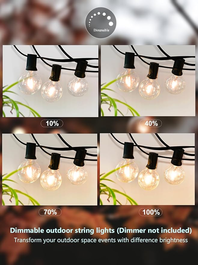 Outdoor String Lights 400FT Patio Lights with 208 shatterproof G40 dimmable Globe LED Bulb, Waterproof connectable Outdoor Lighting for Backyard Porch Balcony gazobo, 4-Pack 100FT,Black