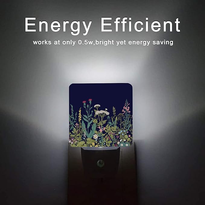 Herbs and Wild Flowers Night Light,Night Lights Plug into Wall 0.5W Sleep Friendly for Boys Girls Led Night Light Dusk to Dawn Sensor Nightlight for Stairway/Hallway/Bedroom