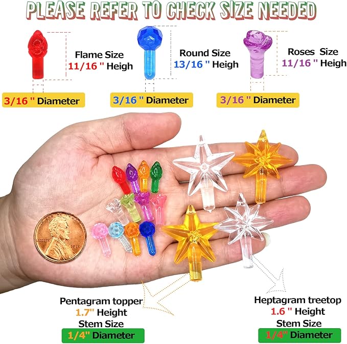 214Pcs Ceramic Christmas Trees Small Replacement Lights Bulbs/Tree Pegs for Decoration Night Lights Including Flame/Round Ball/Rose & 4PCS Modern Star (Pentagram and Heptagram)