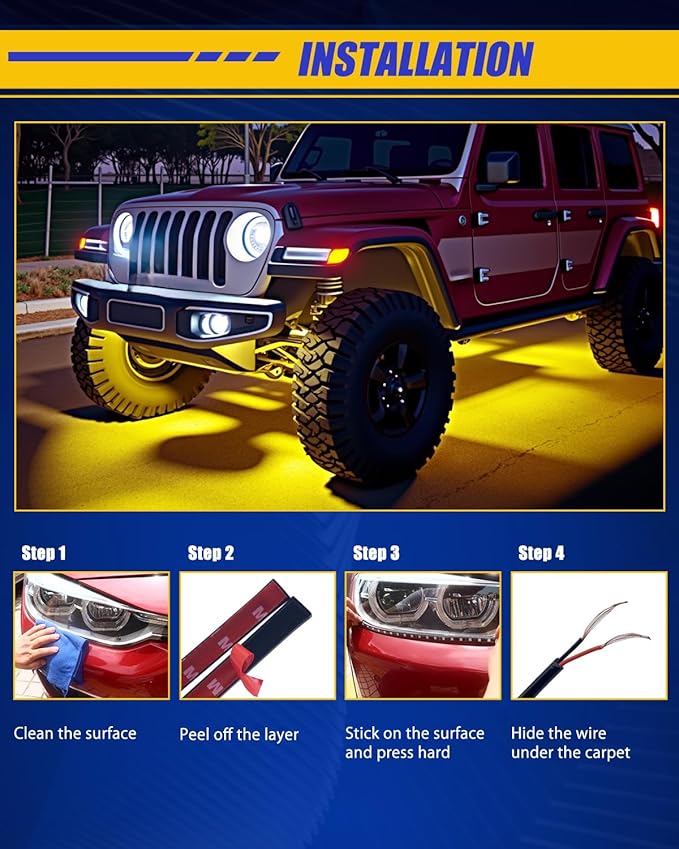 Amber Led Strip Lights Car,Led Lights for Motorcycles 30CM 15 SMD IP67 Waterproof Led Lights Interior for Home Decoration Car Motorcycles Boat Golf Cart Truck with 3M Tape(6PCS)