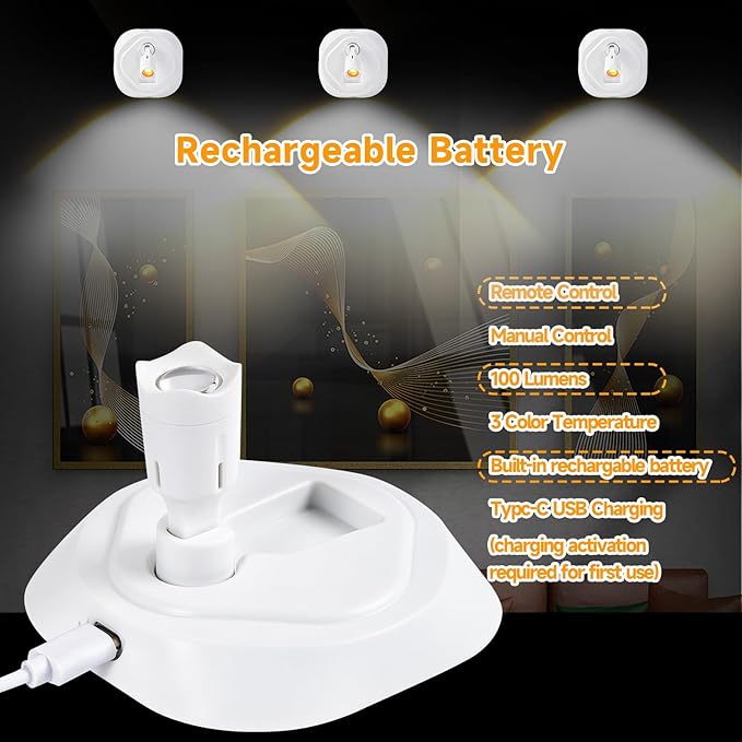 Wireless LED Spotlight Indoor with Remoter, 2 Pack Battery Powered Picture Lights, Rechargeable Spot Lights with 3 Colors Mode, Dimmable Timer Art Lights Accent Puck Light for Plant Wall