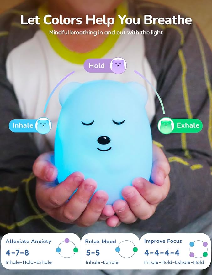 Breathing Pal 'Ted'- Mindfulness Breathing Light, Guided Visual Meditation Breathing Light, Anxiety Relief Items for Calm Down Corner/Meditation/Sleep for Adult&Kid