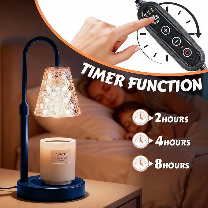 Candle Warmer Lamp with Timer Dimmable, Height Adjustable Wax Melt Warmer for Jar Candles - Includes 2 Bulbs, Birthday Gifts for Women Mom, Housewarming Gifts New Home Decor (Blue)