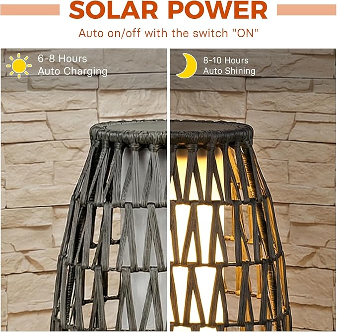 Solar Yard Outdoor Solar Lamp Woven Wicker Boho Lantern Floor Lamp, Decoration for Garden, Deck, Yard, Pathway, Oslo Silver Black