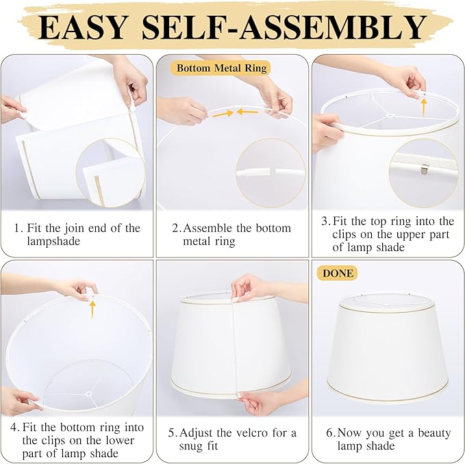 Large White Lamp Shades Set of 2, 12"Top x 16"Bottom x 11"High, Natural Linen Hand Crafted, Drum Lampshades for Floor Lamps Table Lamps, Spider, Harp Holders Included, Easy Assembly Required
