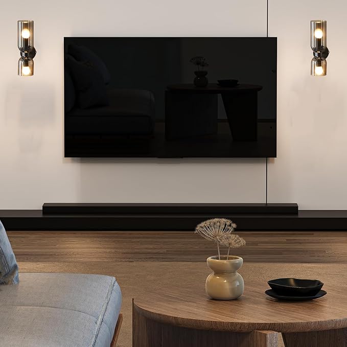 Modern Wall Sconces Set of 2 | Black Metal & Smoke Gray Glass | Bedroom, Living Room & Bathroom