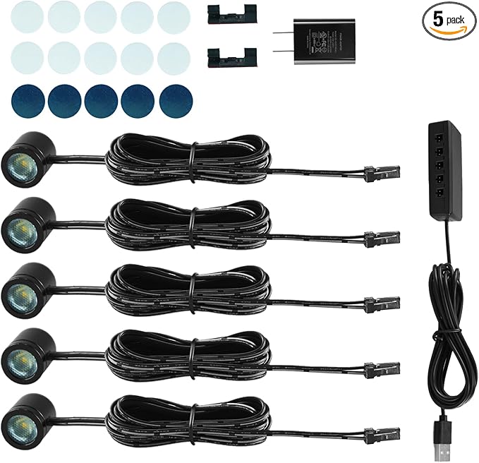 TAYSING Mini LED Spotlights with USB Hub,Magnetic Base, USB Powered Small Spotlight Display Lights, Accent Lighting for Artwork, Paintings, Jewelry, Display Cases, handicrafts, Models, Toys, Puzzles