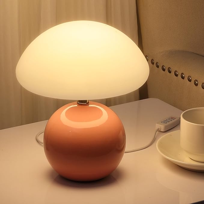 Joyzy Mushroom Table Lamp for Bedroom,Desk Bedside Small Lamps for Living Room Night Stands,Mushroom Lighting Decor Cute Modern Mid Century Light,Unique Aesthetic Home Living Room Decor