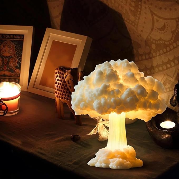 Table Lamp - 3D Printed Mushroom Nightlight, Aesthetic Ambient Lighting Decor with Sturdy Sculpted Shade Structure and Soft Glow Illumination Effect, Ideal for Bedroom Dorm Apartment Living Area and B
