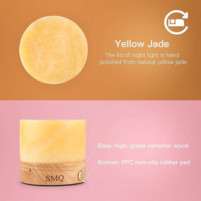 SMQ Yellow Jade Crystal Night Light with Rechargeable,Gemstone Touch Control Citrine Table Lamp Bedside Decorative Nightstand Lamp for Living Room Bedroom Gift