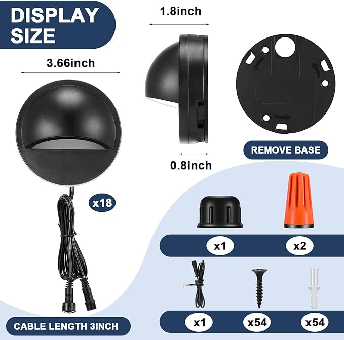 Tuanse 18 Pack Low Voltage LED Path Light, Outdoor Waterproof Garden Light for Yard Patio Pathway Decor, 2.5W, 2700K, 12-36V, Black