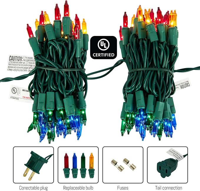 100 Count Multicolor Christmas Lights Plug in, Multi Color String Lights Indoor for Bedroom,Xmas Lights 21ft Christmas Tree Lights Indoor with Colorful Incandescent Mini String Lights for Outside