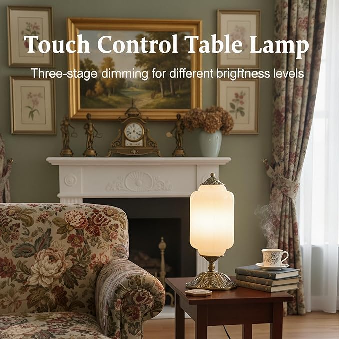 Vintage Touch Bedside Table Lamp, Elegant Milk White Glass Desk Lamp 3 Way Dimmable with USB C+A Charging Ports - Bedroom Nightstand & Living Room Essential (Vintage White, 6.5)