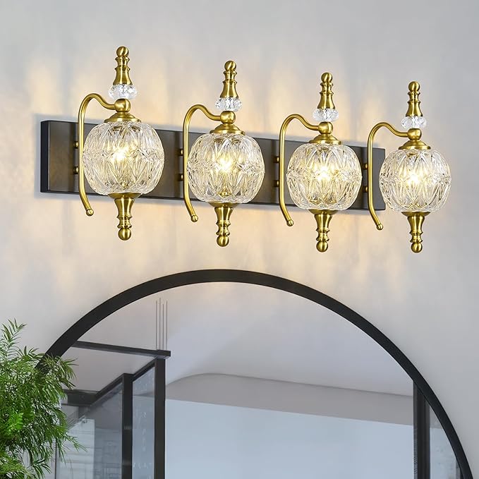 Modern Crystal Bathroom Vanity Lights Fixtures Over Mirror Black Gold Vintage 4-Lights 28 Inch Bathroom Light Fixtures Glass Crystal Vanity Lights