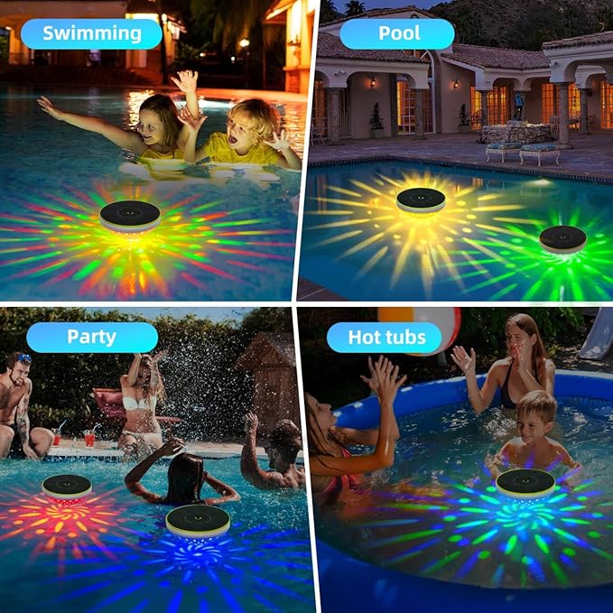 Solar Floating Pool Lights, Smart Auto ON/Off Pool Light with 6 Dynamic Lighting, IPX8 Waterproof RGB Floating Pool Solar Lights for Bathtub Garden Party (1 Pack)