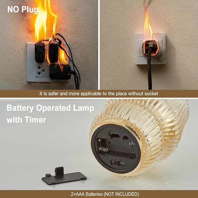 Small Battery Operated Lamp with Timer, Tiny Cordless Glass Table Lamp for Home Decor, Kitchen, Bathroom, Birthday Gift for Women, Mushroom, Amber