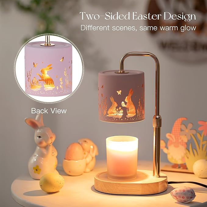 Easter Decorations for Home: Pink Candle Warmer Lamp with Timer Height Adjustable Wax Melt Warmer Dimmable Easter Indoor Decor Gift for Women