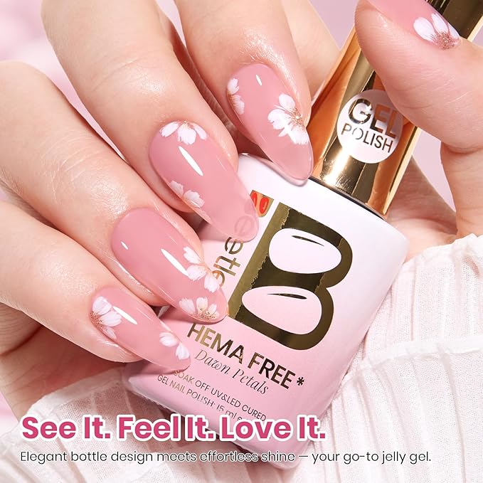 Beetles Dawn Petals Nude Pink Gel Polish - 15ML Full Size Neutral Jelly Nude Pink Nail Polish Base Color Nail Concealer Sheer Translucent Soak Off UV French Nail Art Salon DIY Manicure Gifts