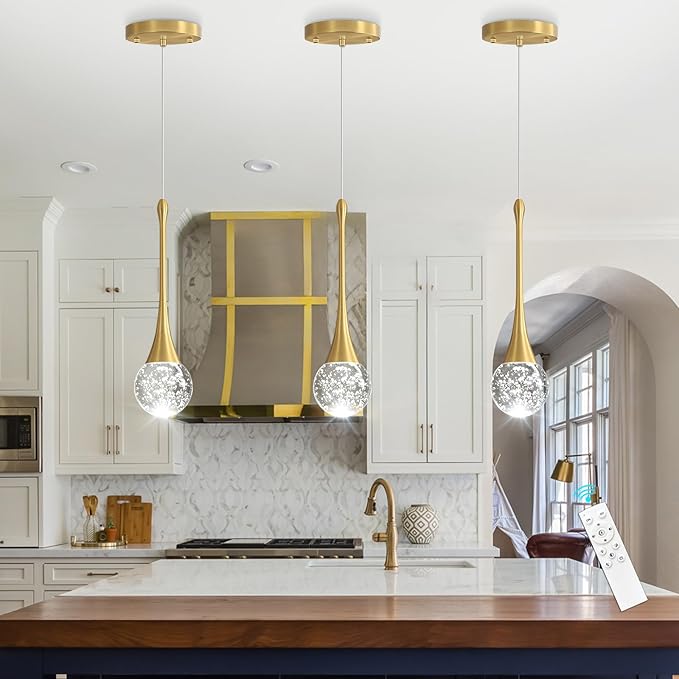 Modern Pendant Lights for Kitchen Island LED Dimmable Crystal Glam Ceiling Pendant Lighting for Dining Room Hallway Bedroom Corner Lamp Antique Gold