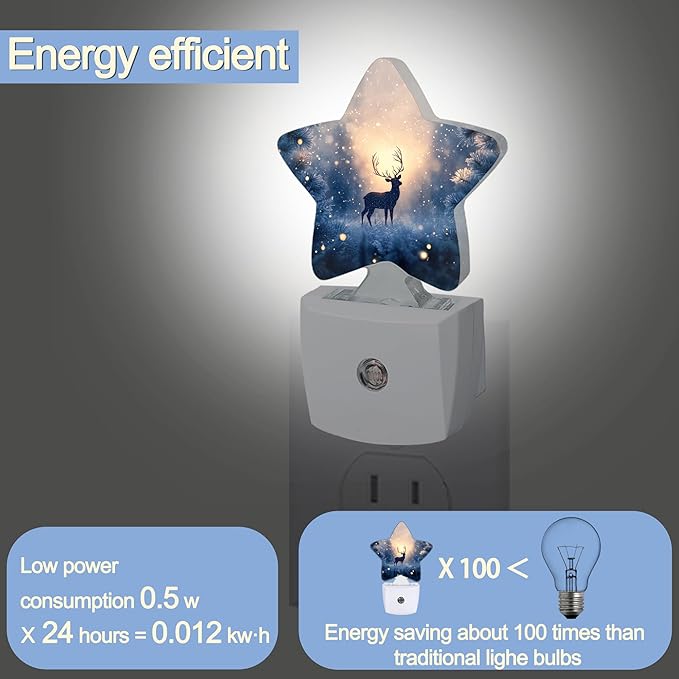 Christmas Deer Dusk to Dawn Star Night Light,Winter Tree Snowflake Smart Sensor Nightlight for Bedroom Kitchen Hallway Stairs,Plug-in Energy Efficient Decor Desk Lamp Women Men Gifts
