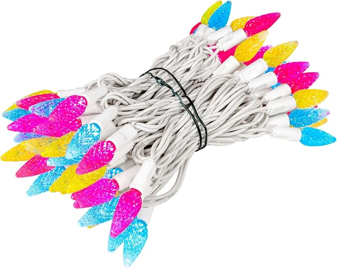 Novelty Lights 24FT 70 LED C6 Easter String Lights - Commercial Grade Outdoor Spring Tree Decorations (Yellow/Teal/Pink)