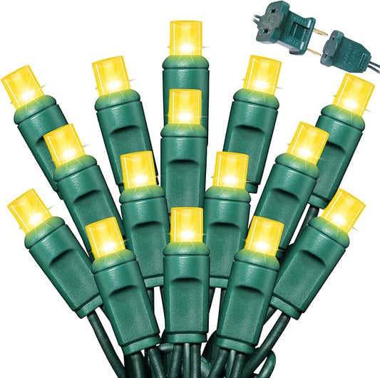 LAMPHOME 50LED String Lights,LED Christmas Lights,6" SPACING,Green Wire,Yellow Colour,Commercial Grade