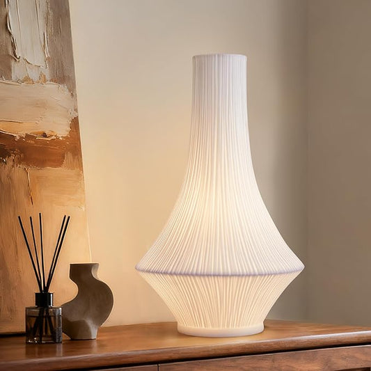 RONDURE 12.3" Modern Ceramic Table Lamp, Modern Bedside Lamps for Bedroom, Living Room and Nightstand, White Translucent Ceramic Shade, Warm Ambient Lighting, Home Decor